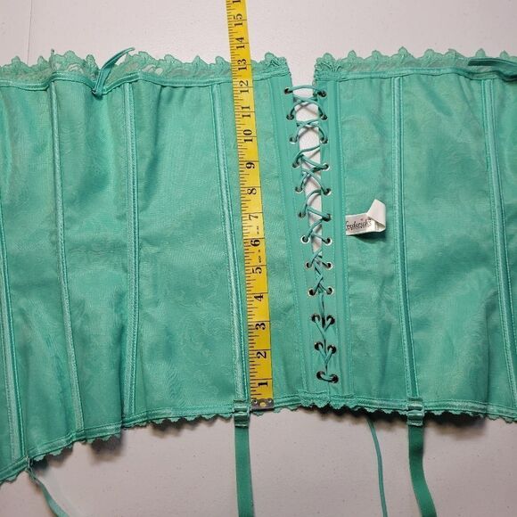 Frederick's of Hollywood Y2K Teal Mint Lace Up Corset Bustier and Matching Thong - Picture 9 of 12